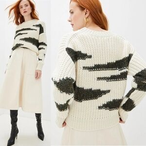 BA&SH Cacilie Metallic Intarsia-Knit Alpaca/Wool Ivory Sweater New Size 0/XS